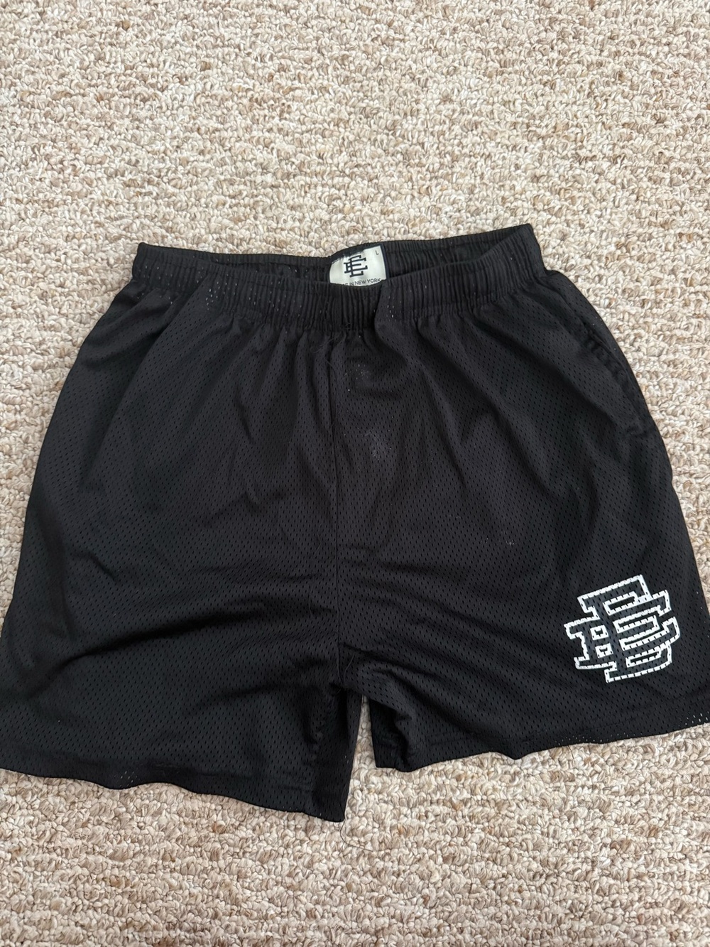 Eric Emanuel Black Mesh Athletic Shorts with White Logo